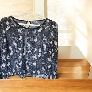 Sunday Best Floral Sheer Blue White Floral Blouse Sheer Elegance With Bu